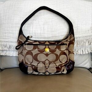 ❣️SOLD❣️Coach 11600 Ergo Brown Signature Jacquard Shoulder Bag Dark Leather Trim